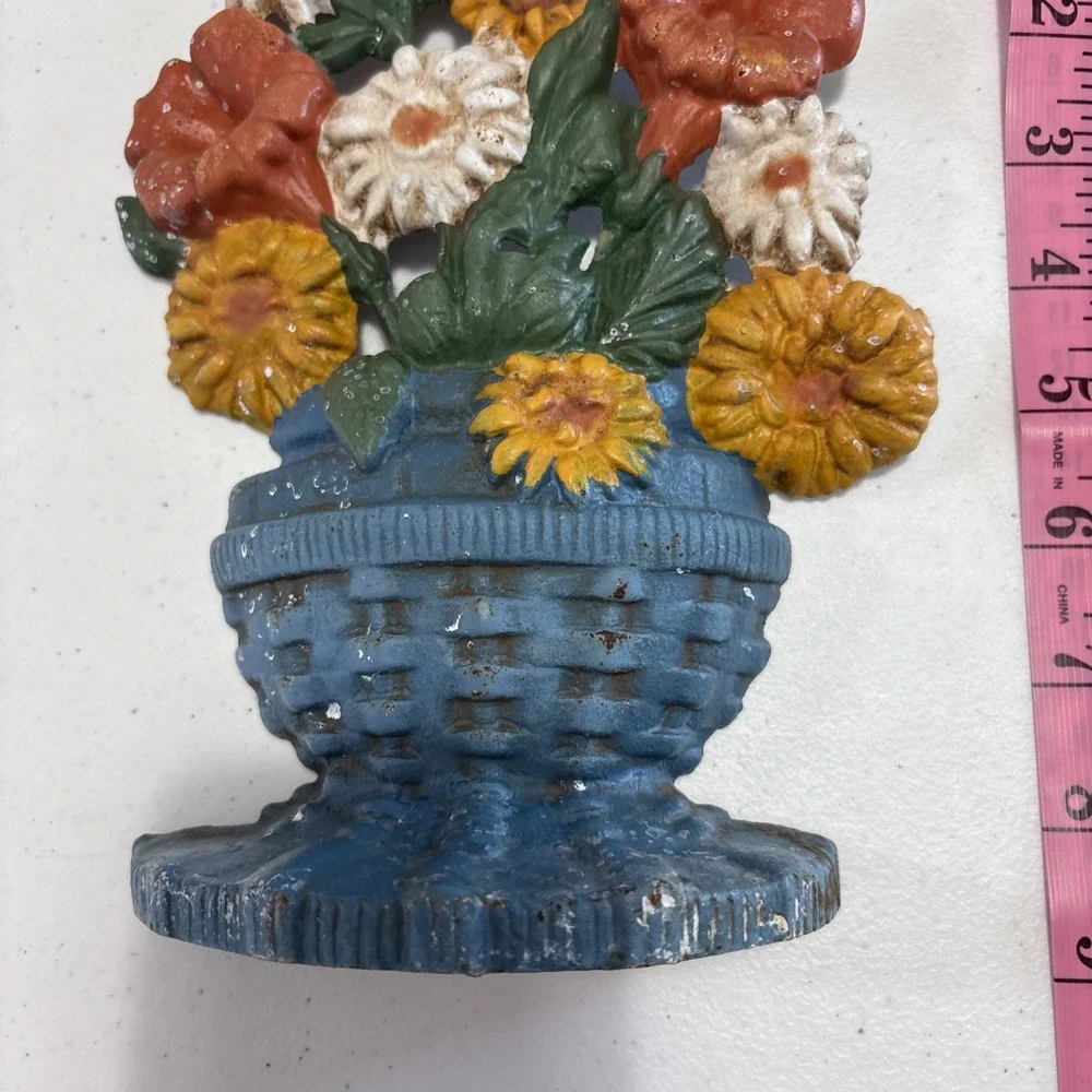 Vintage Cast‎ Iron Flowers In Basket Wall Hanging Decor